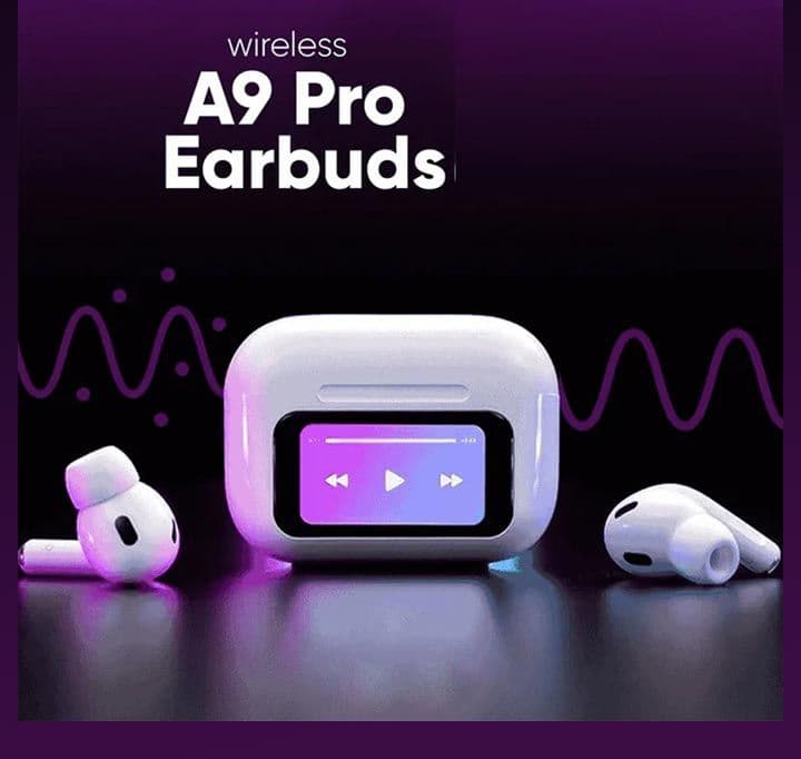 A9 Pro ANC Touch Screen Display Earbuds – White Color